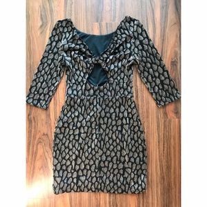 Black/Gold Animal Print Cut-Out Mini Dress